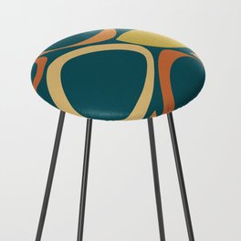 Mid Century Modern Abstract 8 Dark Teal, Orange and Yellow Counter Stool