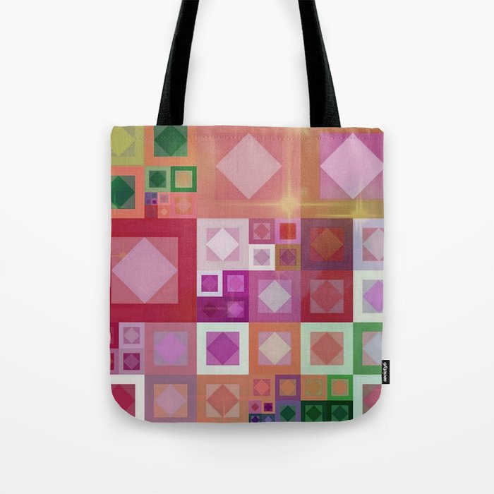 Geometric Rainbow Squares Magenta Tangerine Green Tote Bag