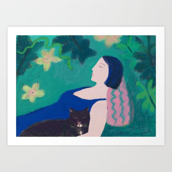Sleeping Beauty with Cat Art Print