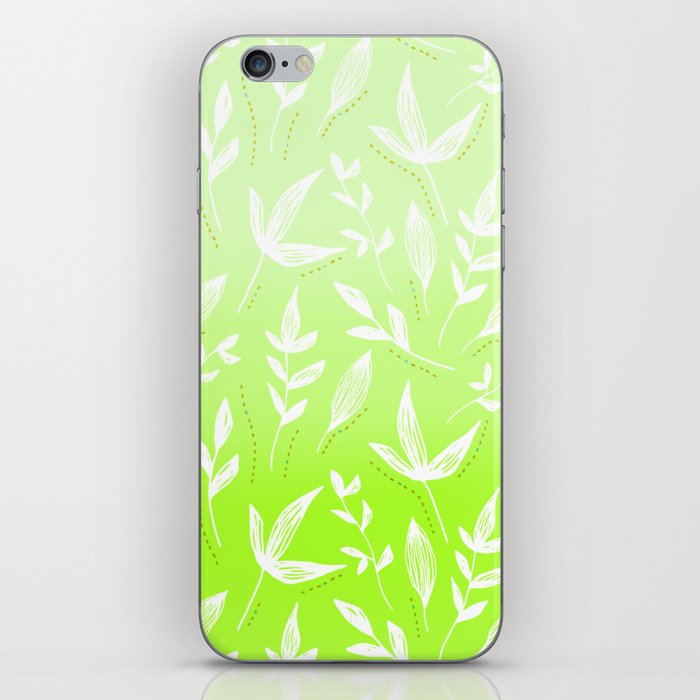 White Leaves on a Green Background Pattern iPhone Skin
