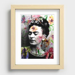 Frida Kahlo Vintage Photo Portrait Flowers Frida Kahlo Artis Mexican Recessed Framed Print