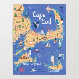 Cape Cod map, peach Poster