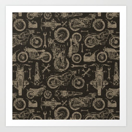 Dark Vintage Motorcycle Pattern Art Print