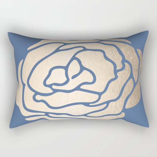 Rose White Gold Sands on Aegean Blue Rectangular Pillow