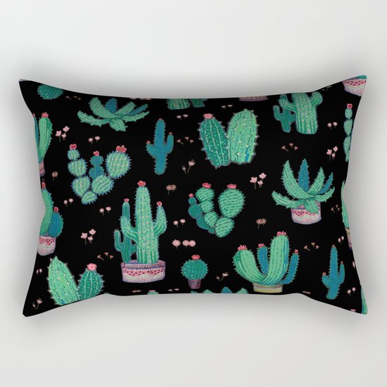 Cactus and Flowers collab. Rectangular Pillow