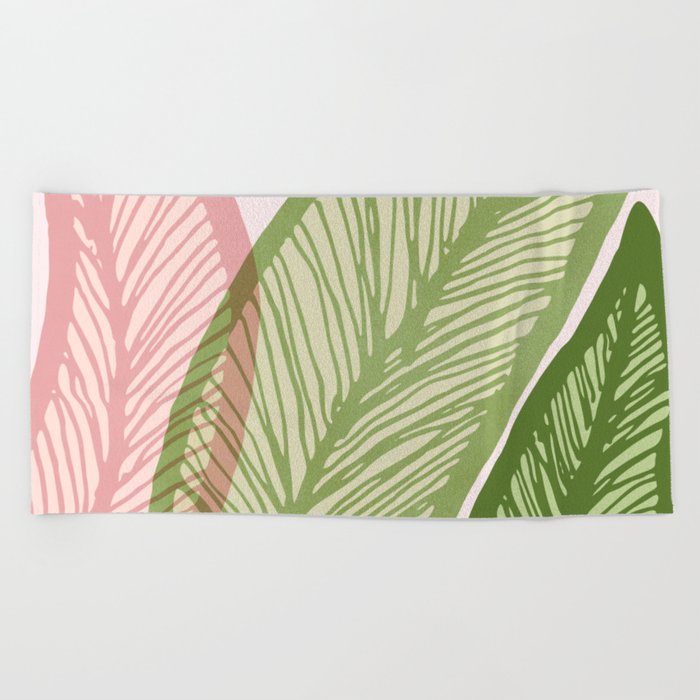 Tropical Banana Leaf Line Art Beach Towel