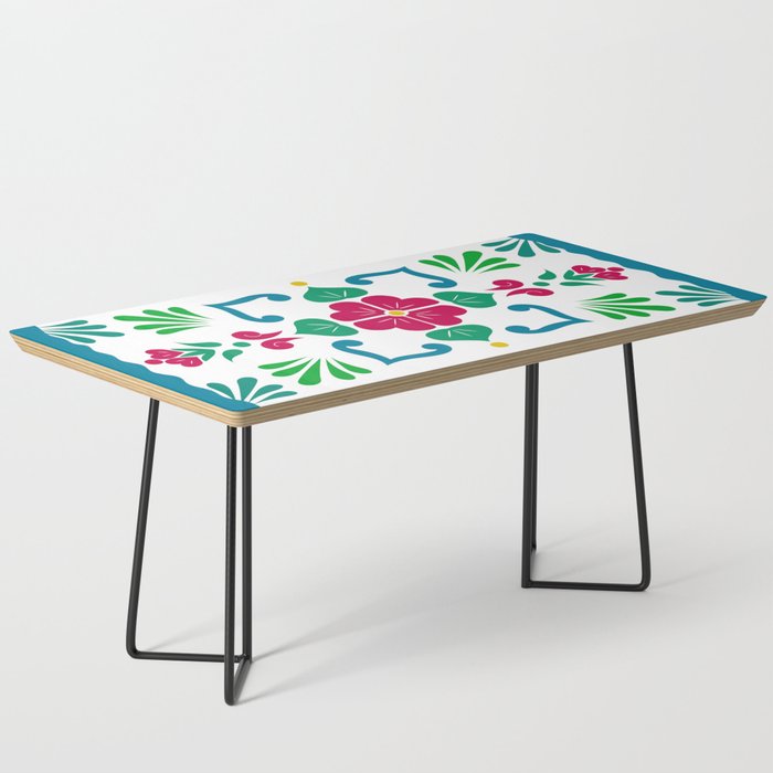 Green 1, Framed Talavera Flower Coffee Table