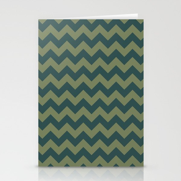 Dark Slate Gray and Sage Green Chevrons Stationery Cards