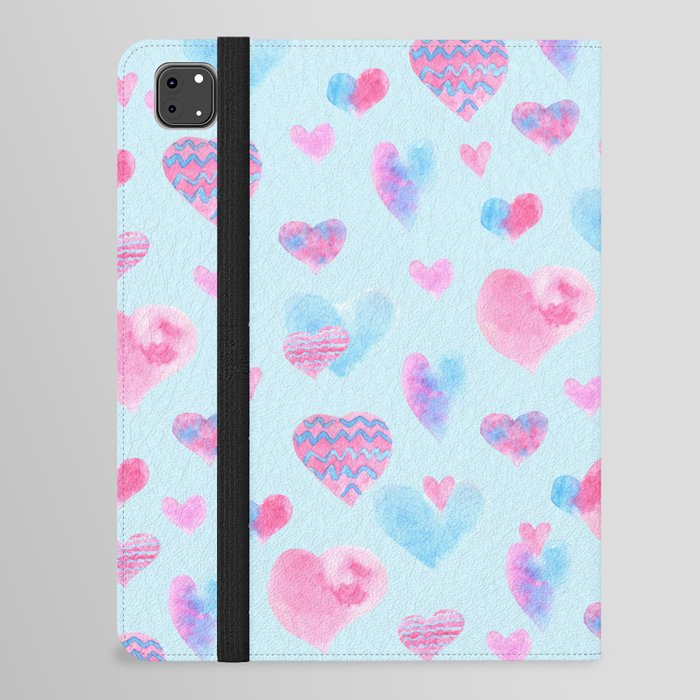 Lovely Pink and Blue Heart Pattern iPad Folio Case