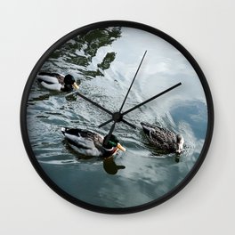 Three ducks swimming Wall Clock