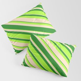 [ Thumbnail: Forest Green, Light Green, and Bisque Colored Striped/Lined Pattern Pillow Sham ]