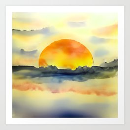 Watercolor Bright Sunset in Orange Art Print