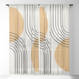Sun Arch Double - Gold Sheer Curtain | Modernclassic, Midcentury, Aesthetic, Modern, Black, Retro, Minimal, Line, Pattern, Trendy 