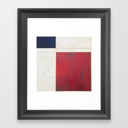 Blue, Red And White With Golden Lines Abstract Painting Framed Art Print