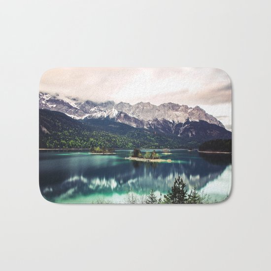Green Blue Lake and Mountains - Eibsee, Germany Bath Mat