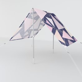 Geometric navy blue silver coral pink ivory triangles  Sun Shade