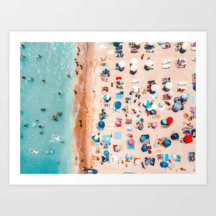Hot Summer Beach, Aerial Beach, Ocean Sea Waves Print, People Beach Aerial Print, Beach Print, Sea Beach Print, Summer Vibes Art Print Art Print
