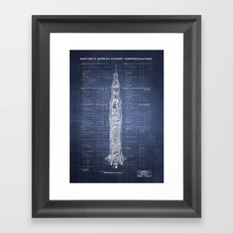 Apollo 11 Saturn V Blueprint in High Resolution (dark blue) Framed Art Print