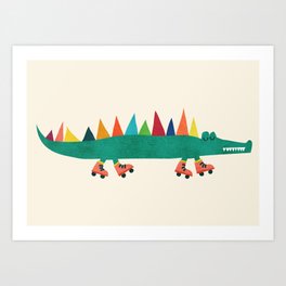 Crocodile on Roller Skates Kunstdrucke | Funny, Colorful, Pop Surrealism, Animal, Painting, Rollerskate, Cute, Digital, Popart, Illustration 