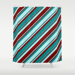 [ Thumbnail: Maroon, Dark Cyan & Turquoise Colored Pattern of Stripes Shower Curtain ]