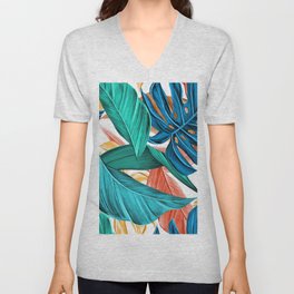 Tropical Island Jungle Pattern - Minimalist Natural Leaf Art V Neck T Shirt