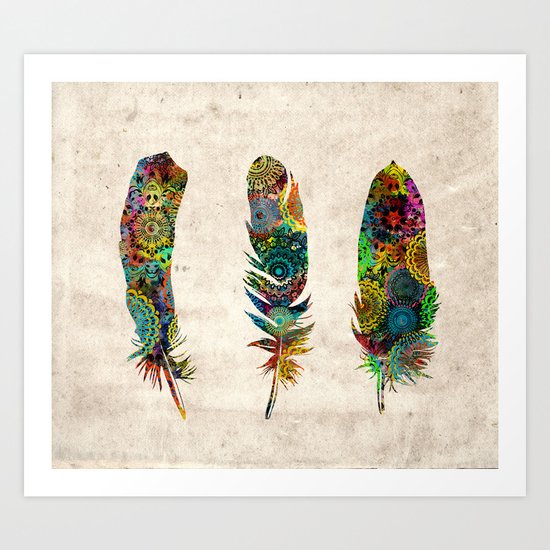 mandala vintage feathers Art Print