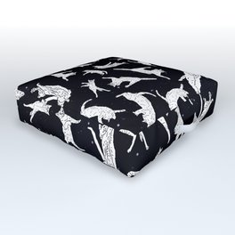Flying Space Cats Outdoor Floor Cushion | Black and White, Cat, Stars, Cute, Orbit, Digital, Pattern, Sky, Illustration, Solarsystem 