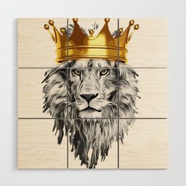 lion with a crown power king Wood Wall Art