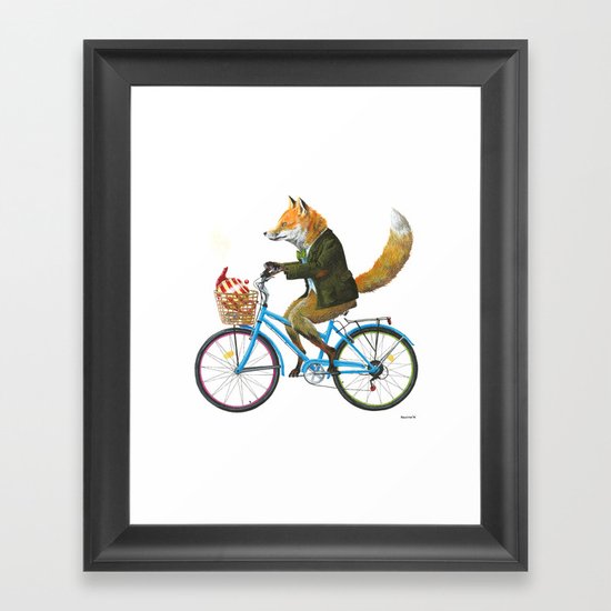 Fox goes to Tea (white) Framed Art Print