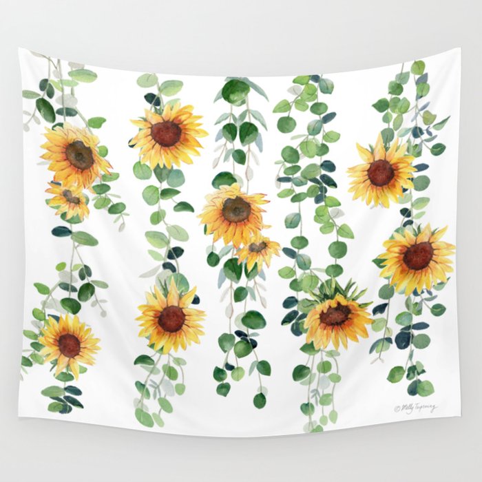 Eucalyptus and Sunflowers Garland  Wall Tapestry