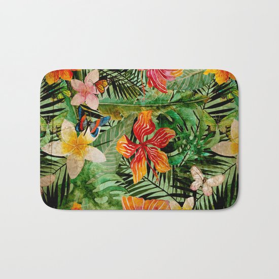 Tropical Vintage Exotic Jungle Flower Flowers - Floral watercolor pattern Bath Mat