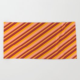 [ Thumbnail: Brown, Orange & Light Salmon Colored Lines/Stripes Pattern Beach Towel ]