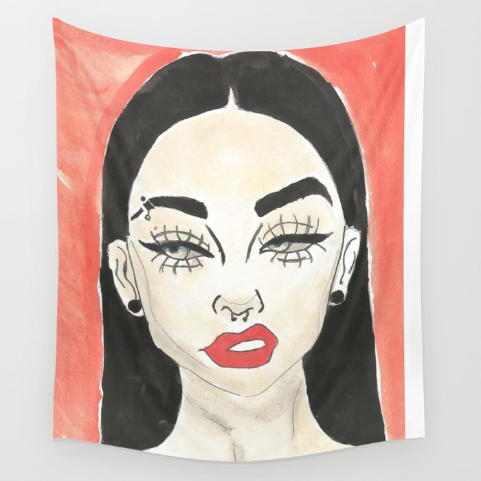 Black hair red rouge Wall Tapestry