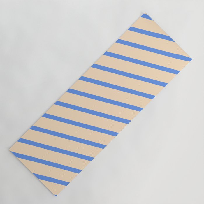 Cornflower Blue & Bisque Colored Pattern of Stripes Yoga Mat