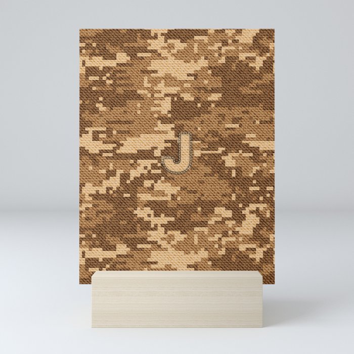 Personalized  J Letter on Brown Military Camouflage Army Commando Design, Veterans Day Gift / Valentine Gift / Military Anniversary Gift / Army Commando Birthday Gift  Mini Art Print