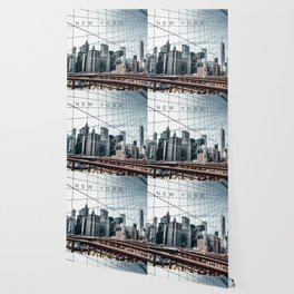 New York City Manhattan skyline and Brooklyn Bridge Wallpaper