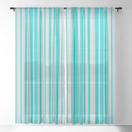 [ Thumbnail: Light Gray & Dark Turquoise Colored Stripes/Lines Pattern Sheer Curtain ]