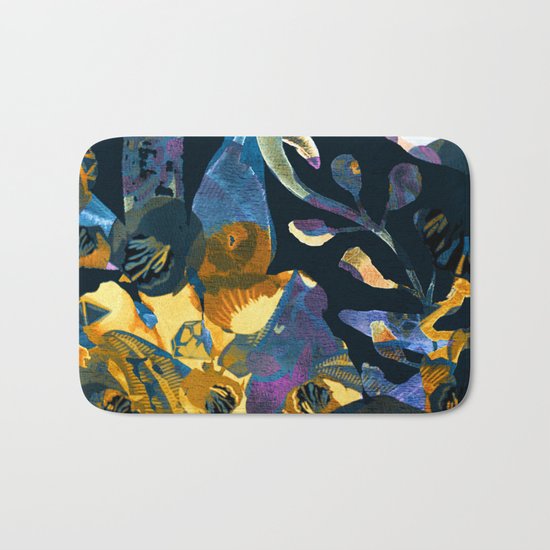 blue abstract floral Bath Mat