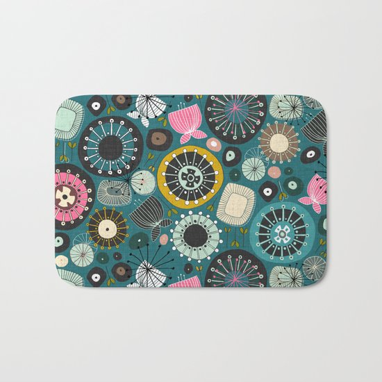 blooms teal Bath Mat
