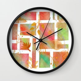 Autumn color blocks with Leaves in watercolor Wall Clock