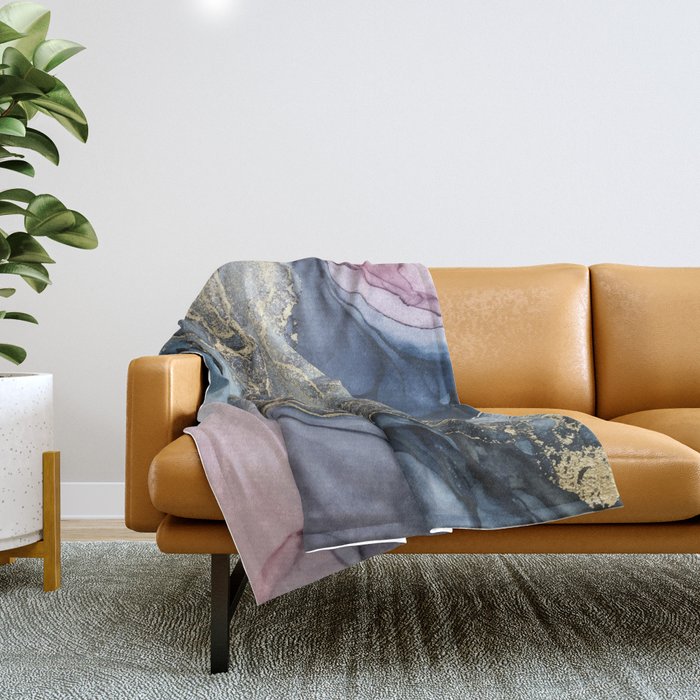 Blush, Payne's Gray and Gold Metallic Abstract Throw Blanket by ...