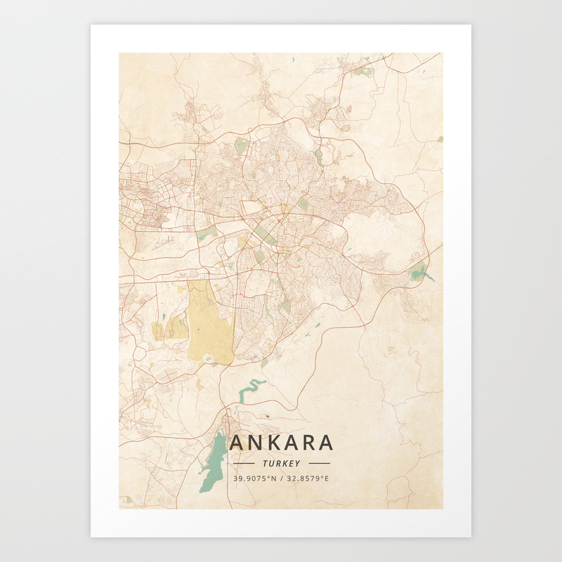 Ankara Turkey Vintage Map Art Print By Designermapart Society6