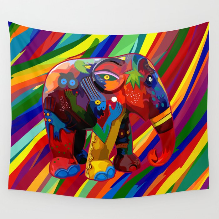 Full Color Abstract Elephant Wall Tapestry by DigitalizedTeam