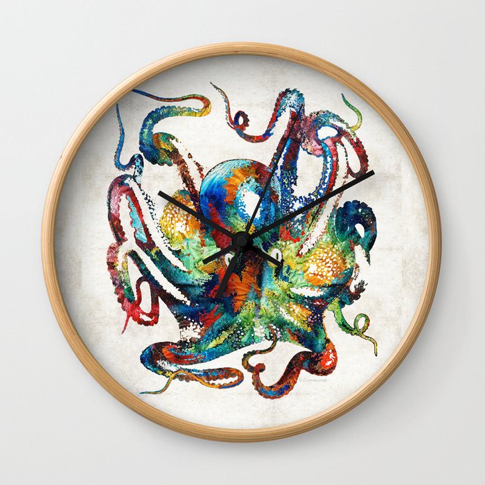Colorful Octopus Art by Sharon Cummings Wall Clock
