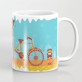 Unique Indian Vehicle - Cycle Rickshaw Coffee Mug | Art, Cycle, Blue, Ray, Painting, Brown, Indian, Design, Purple, Vehicles 