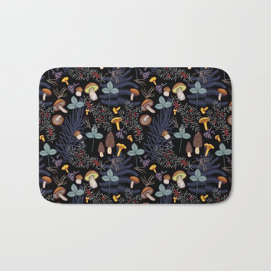 dark wild forest mushrooms Bath Mat
