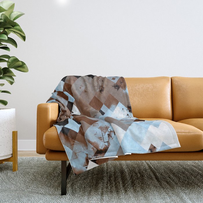 geometric pixel square pattern abstract background in brown blue Throw Blanket