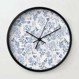 Blue Flowers Botanical Painting Wall Clock