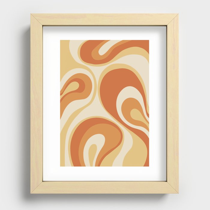Psychedelic Retro Abstract Design in Orange, Yellow and Cream Recessed Framed Print