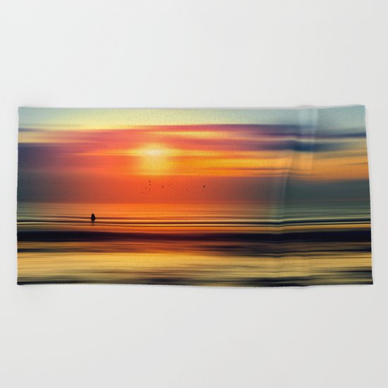 Bright Red - seascape sunset abstract Beach Towel